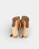 Sandales en cuir camel à talon compensé et liège