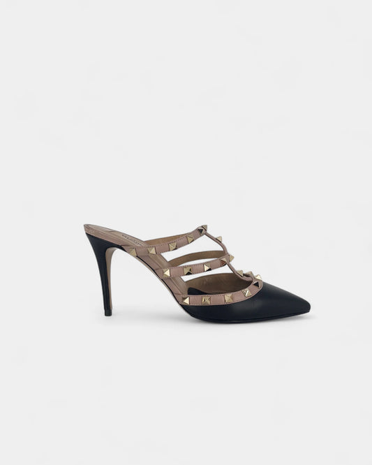 Mules noires et beiges à clous - 38 EU / 8 US