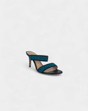 Graphic black and blue mules