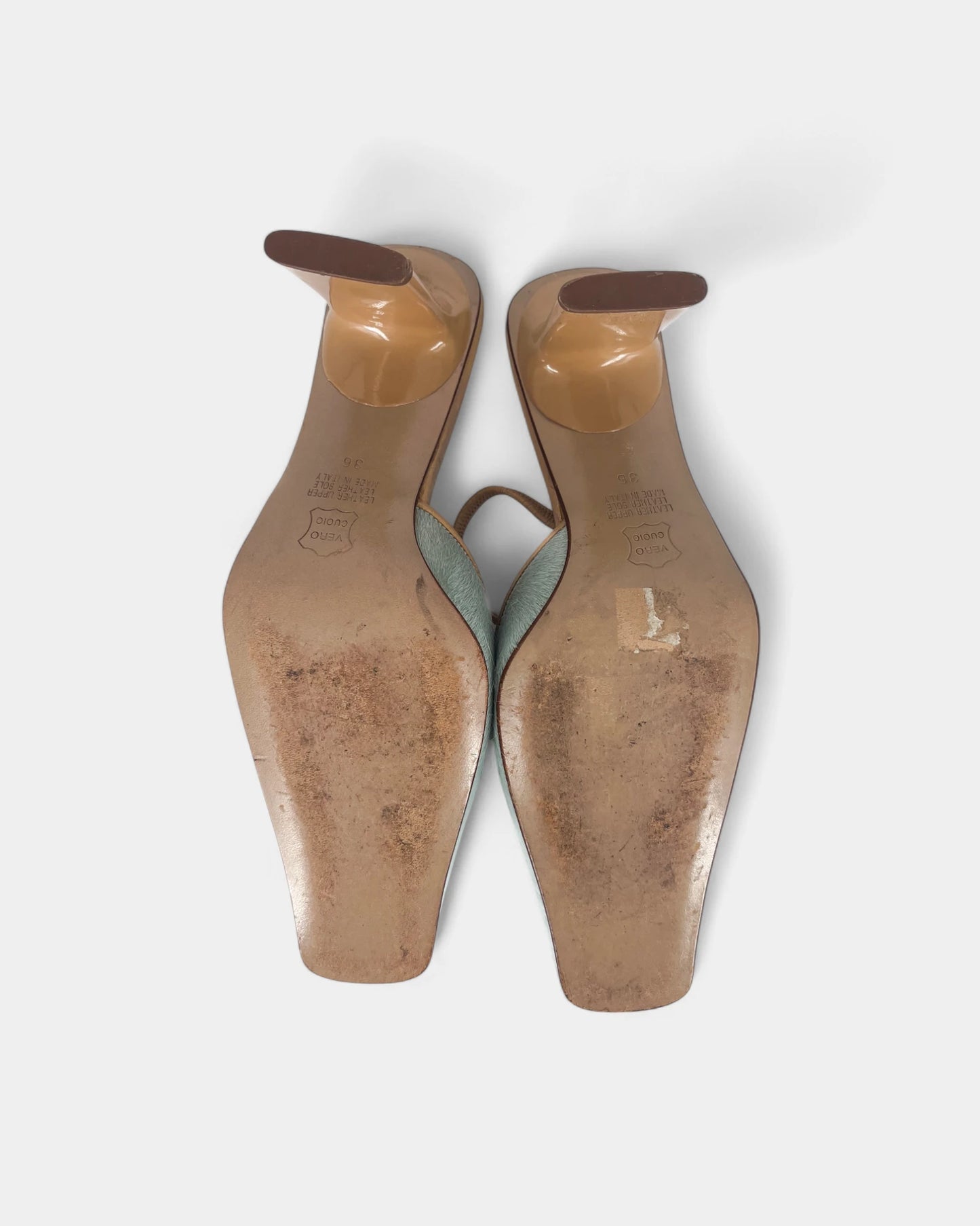 Slingbacks bleues et camels - 36 EU / 6 US