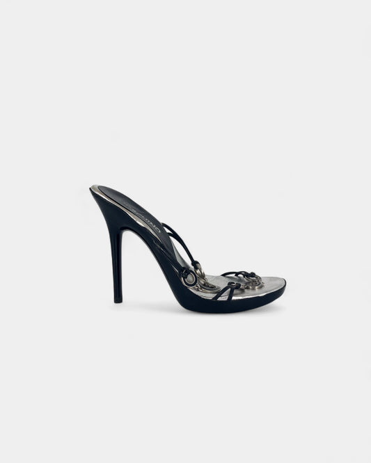 Sandales noires et argentées à talons - 40 EU / 10 US