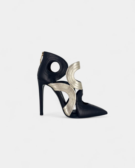 Bottines ouvertes noires et argentées - 40 EU / 10 US