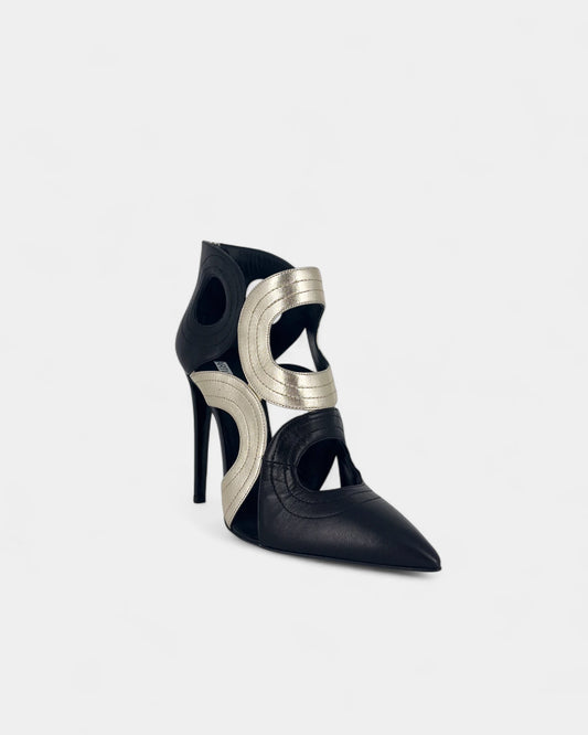 Bottines ouvertes noires et argentées - 40 EU / 10 US