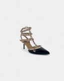 Black and beige studded pumps