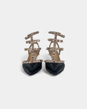 Black and beige studded pumps