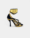 Sandales noires et dorées à talons