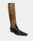 Leopard print patent leather boots