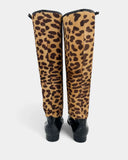 Leopard print patent leather boots