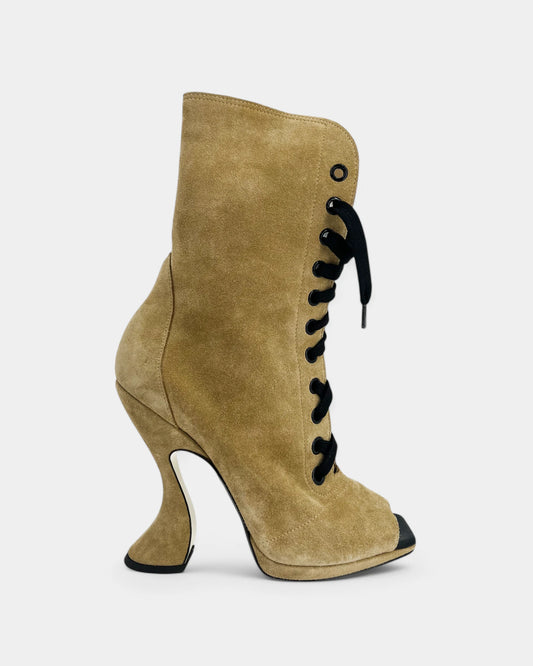 Beige suede lace-up ankle boots