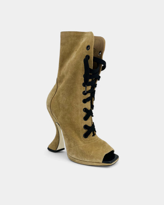 Beige suede lace-up ankle boots
