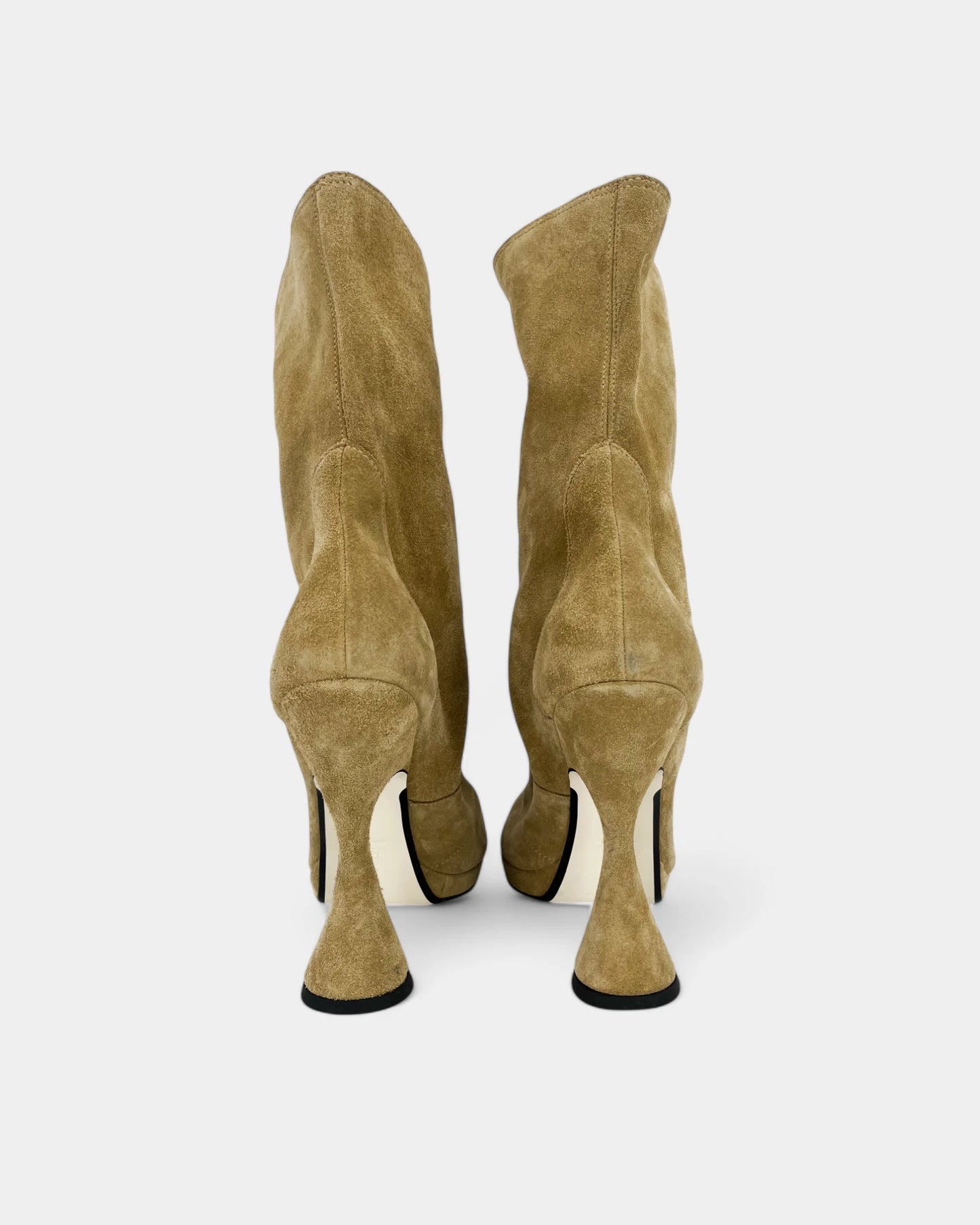 Beige suede lace-up ankle boots