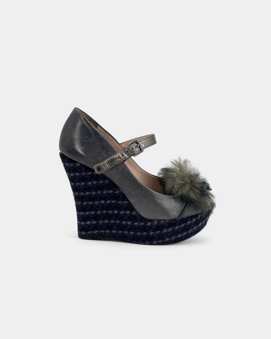 Escarpins compensés gris et violets - 37.5 EU / 7.5 US