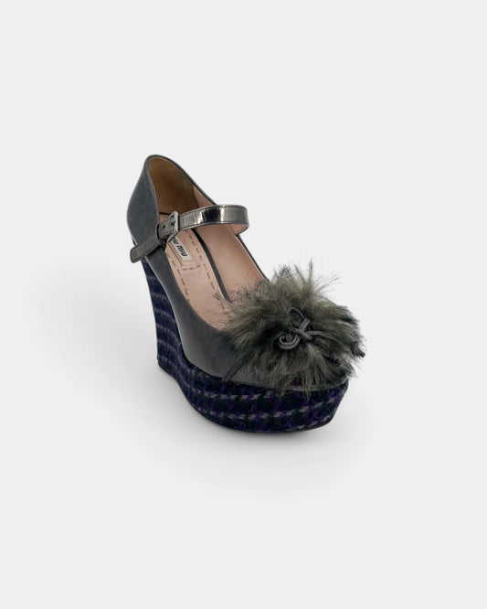Escarpins compensés gris et violets - 37.5 EU / 7.5 US