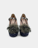 Textured platform leather wedge heels