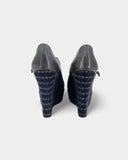 Textured platform leather wedge heels