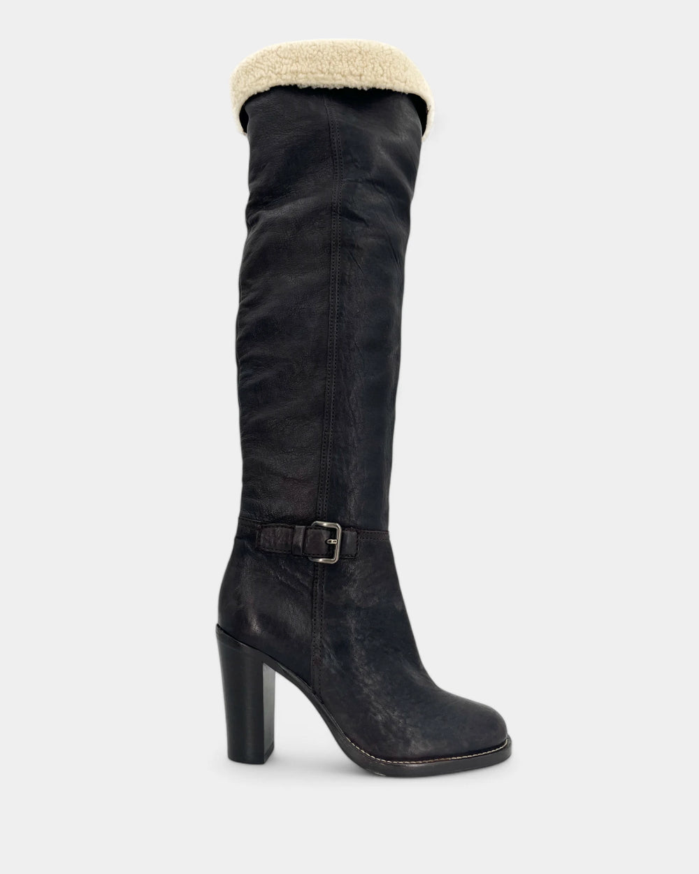 Brown sheepskin thigh boots