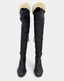 Brown sheepskin thigh boots