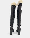 Brown sheepskin thigh boots