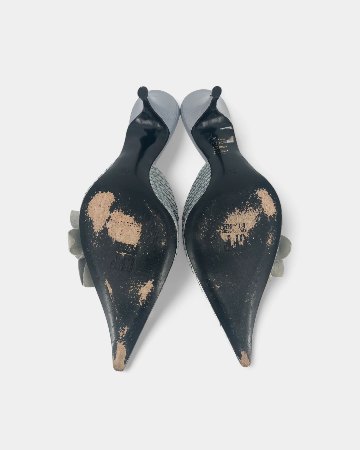 Light blue heeled mules