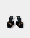 Mules noires à talons avec imprimé léopard