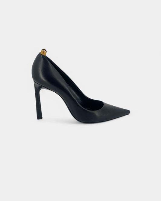 Escarpins en cuir noir avec bijouterie argentée et dorée - 38 EU / 8 US