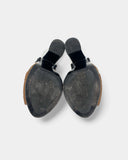 Sandales en cuir argenté et marron à bout ouvert