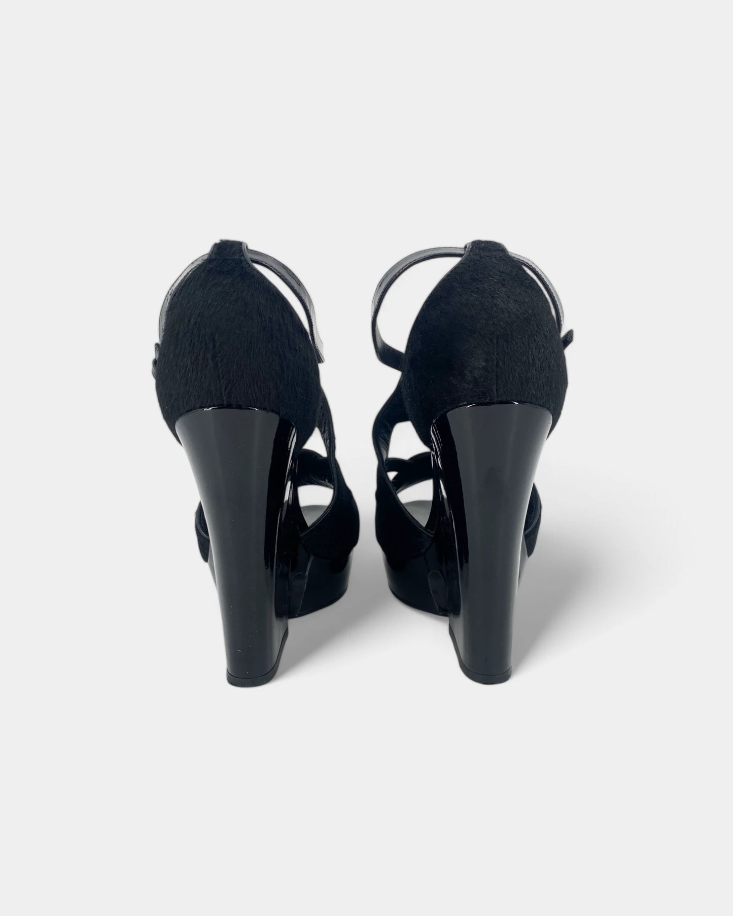 Black patent leather heeled sandals