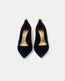 Escarpins noirs en daim à bijou doré et perles