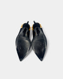 Escarpins noirs en daim à bijou doré et perles