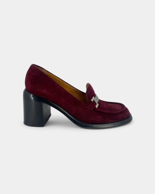 Burgundy suede loafers