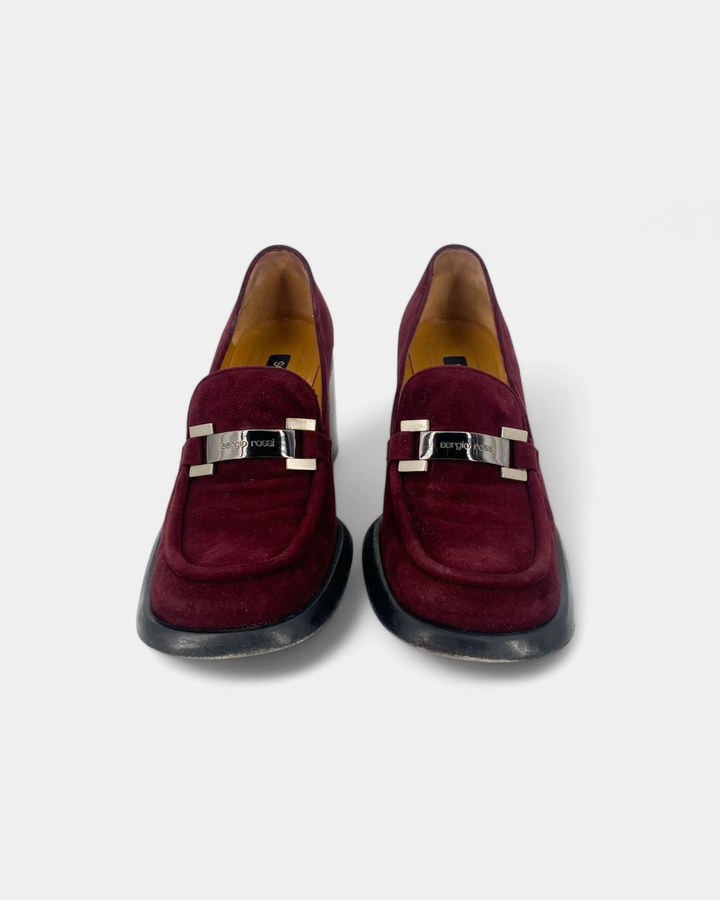 Burgundy suede loafers