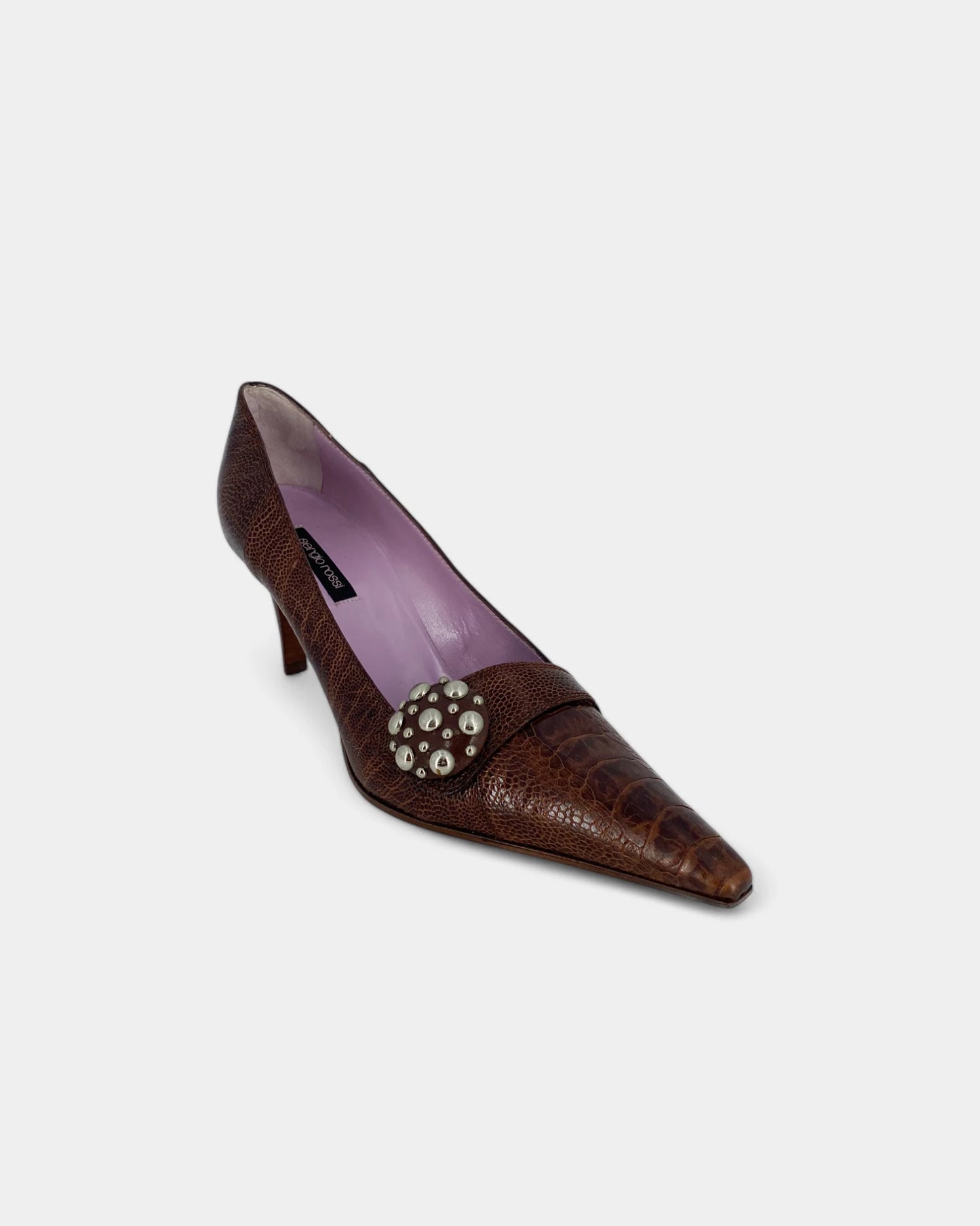 Escarpins en cuir marron à motif reptile  - 41 EU / 11 US