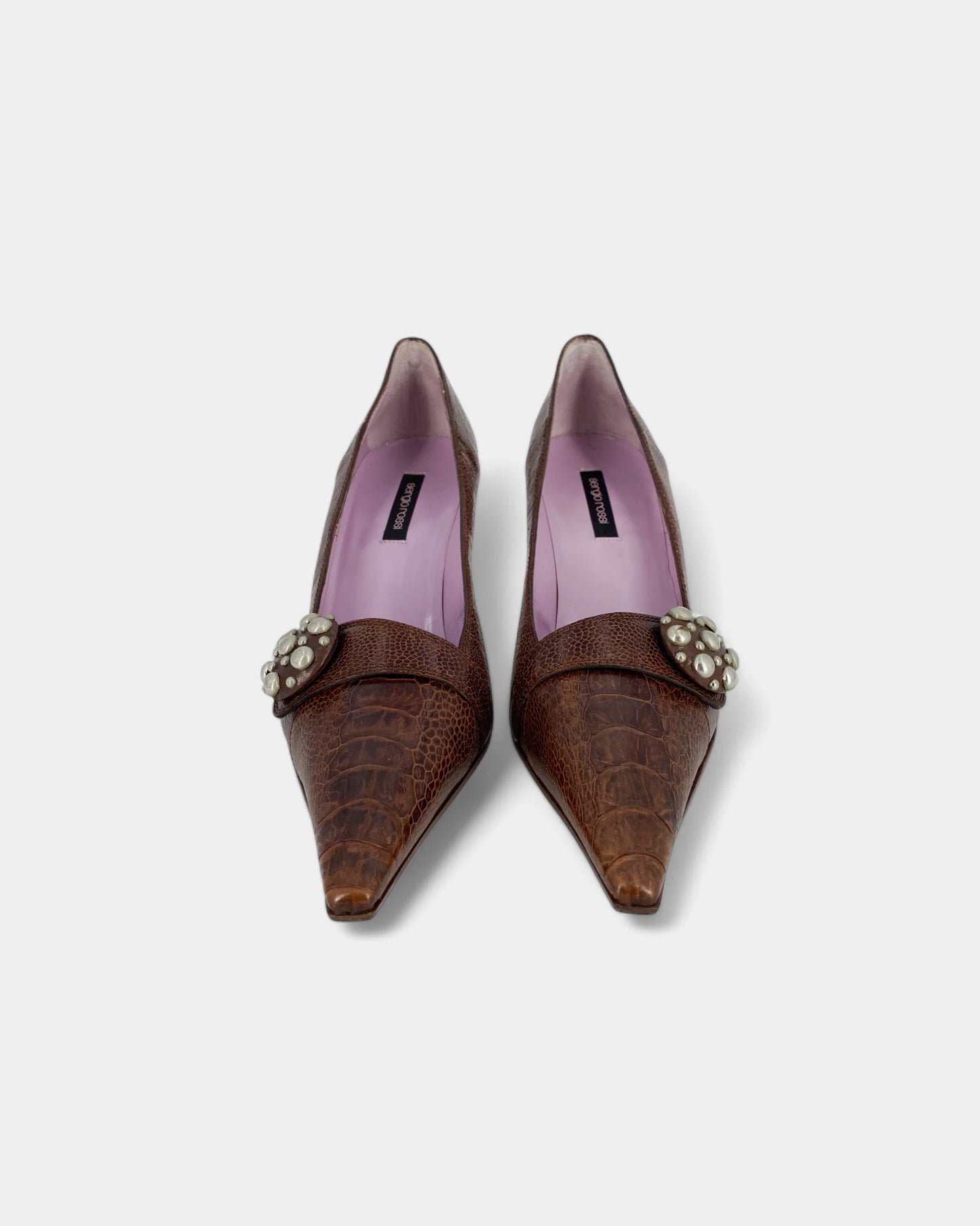 Escarpins en cuir marron à motif reptile  - 41 EU / 11 US