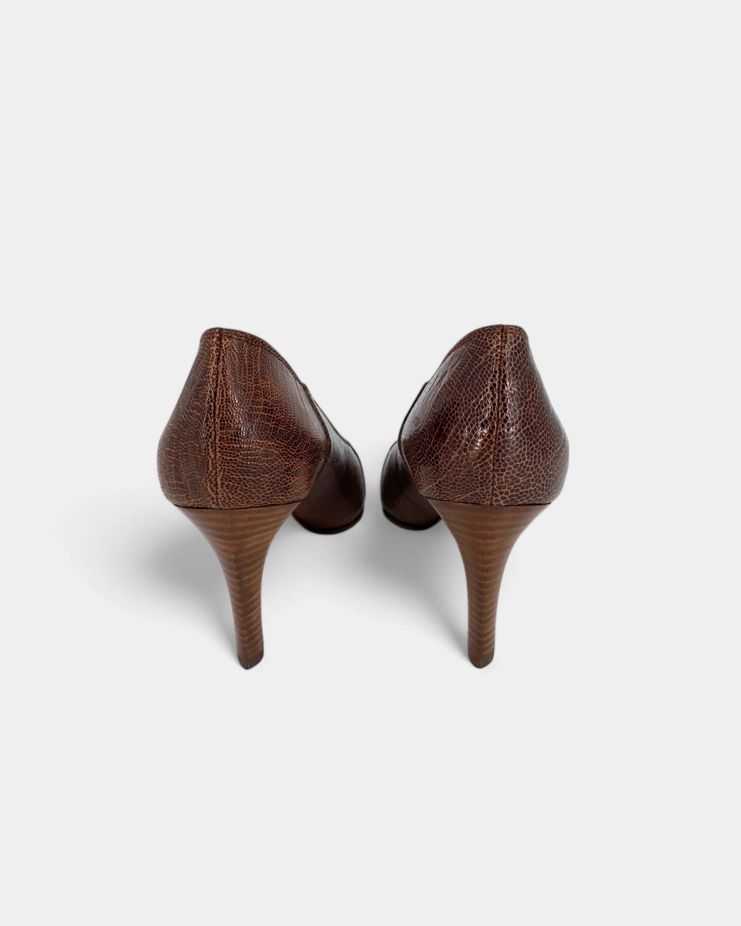 Escarpins en cuir marron à motif reptile  - 41 EU / 11 US