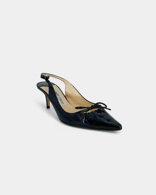Slingbacks vernies noires à noeuds - 37.5 EU / 7.5 US