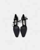 Black striped wool pumps and leather