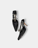 Slingbacks noirs accroche argentée
