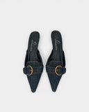 Mules en denim à boucle dorée