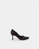 Escarpins marron à talon et bride mocassin