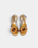 Sandales slingback en raphia tressé à fleurs