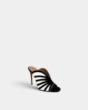 Mules graphiques noir et blanc à talons aiguilles