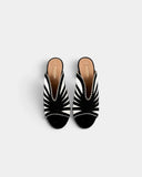 Mules graphiques noir et blanc à talons aiguilles