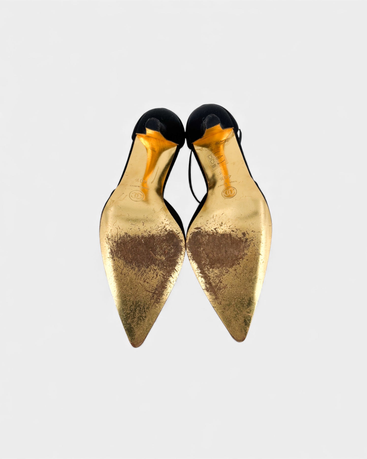 Escarpins noirs barre dorée et perle