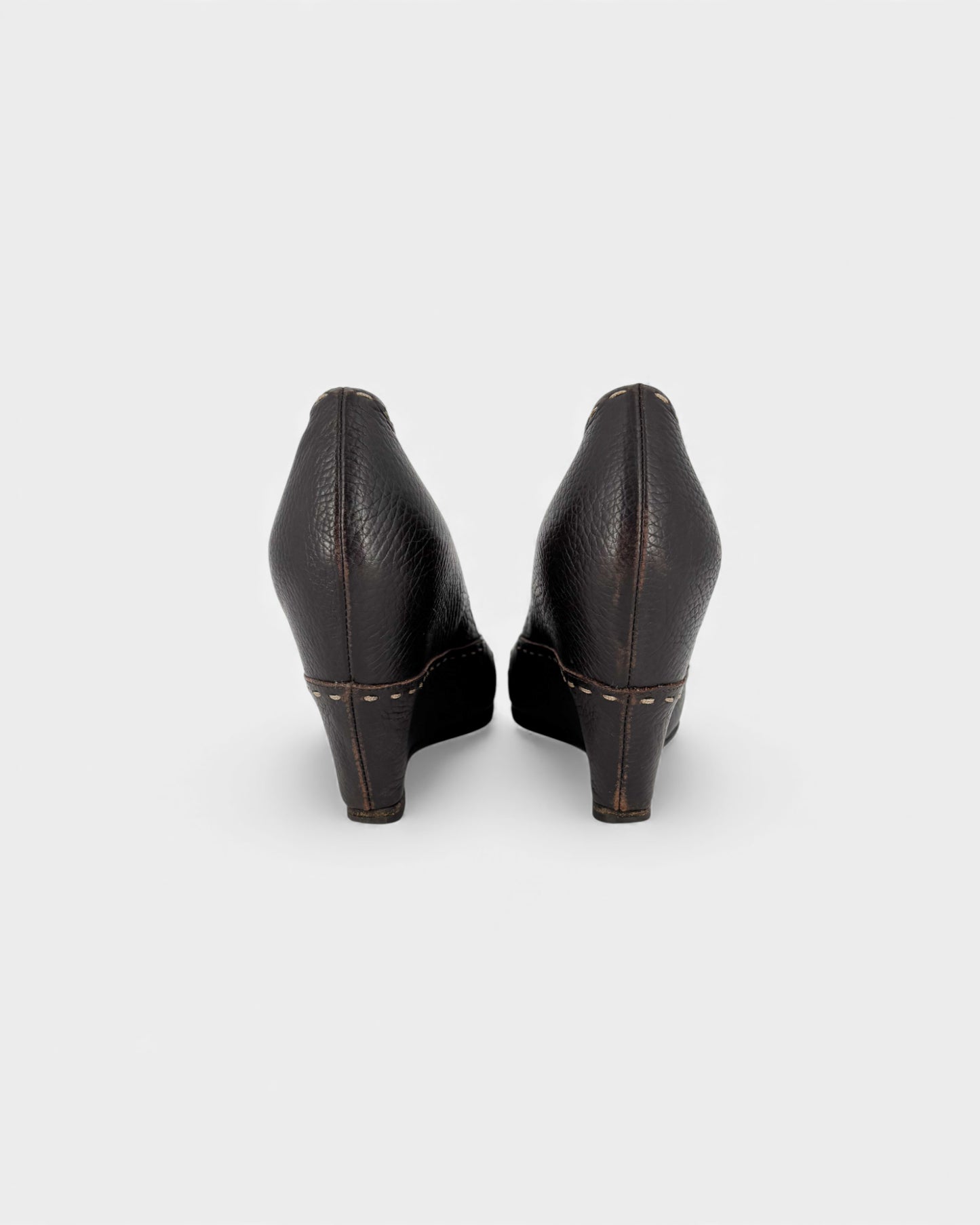 Escarpins cuir marron compensés