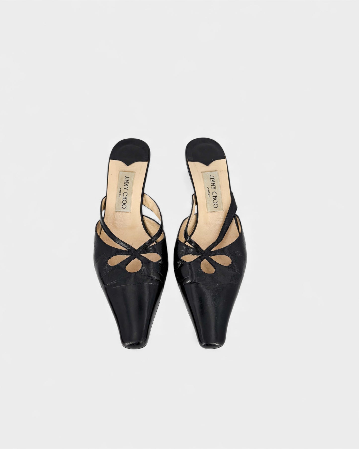 Mules à talons en cuir noir