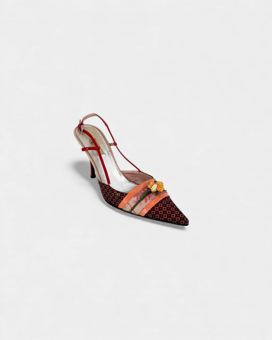 Slingbacks rouges fleurs