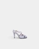 Sandales à pois lilas à brides croisées et talon haut