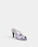 Sandales à pois lilas à brides croisées et talon haut