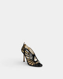 Sandales en cuir verni noir à brides multiples et talon aiguille