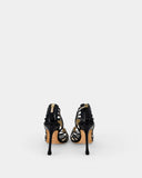 Sandales en cuir verni noir à brides multiples et talon aiguille